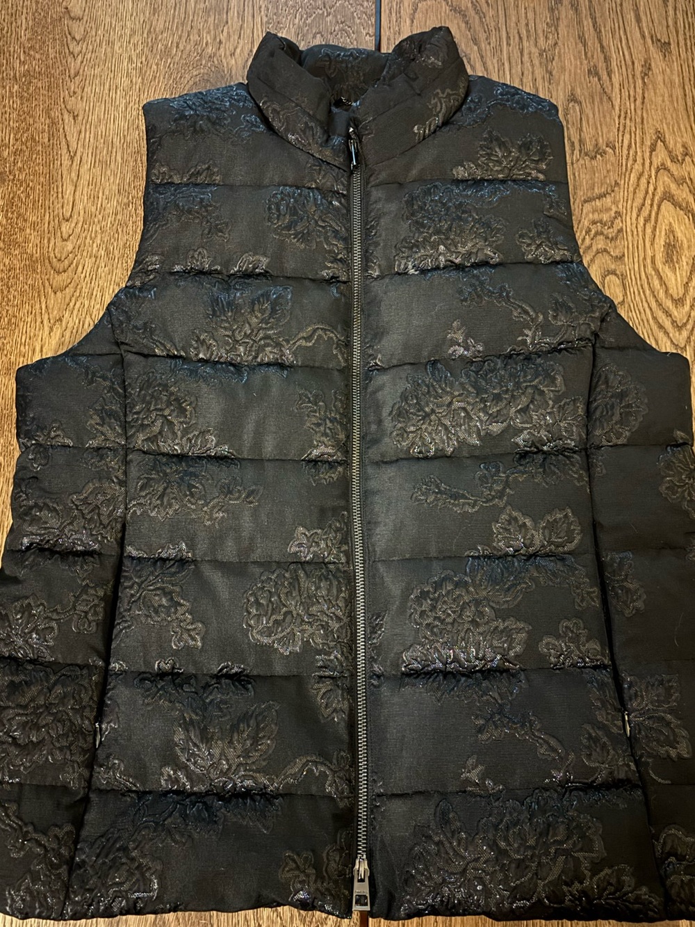 Chico's Black Quilted Floral Jacquard Vest